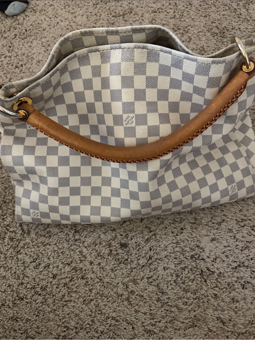 Louis Vuitton Damier Azur Shoulder Bag with Natural Vachetta Handle